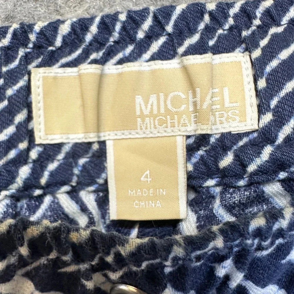 Michael Kors Wide Leg Pants‎ Womens Size 4 Navy White Chevron Linen